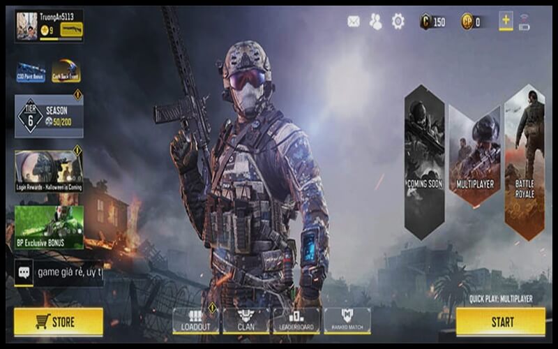 Giao diện cũ của game Call of Duty